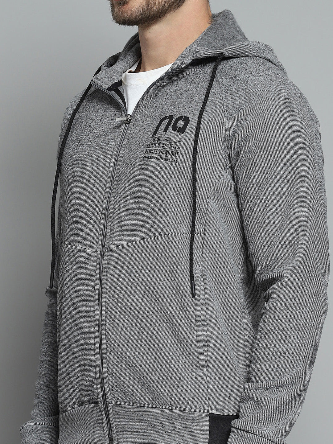 Rock.it Men Grey Printed Hooded Full Sleeve Sweatshirt - Image 6