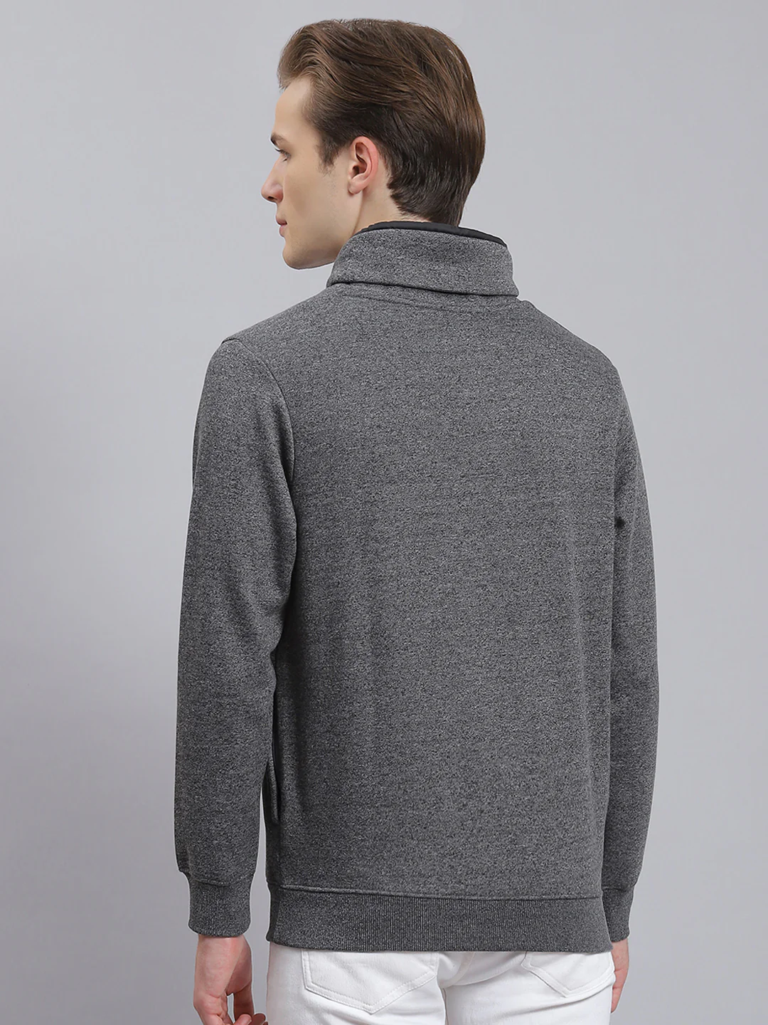 Men Grey Printed Mock Collar Full Sleeve Sweatshirt - Image 4