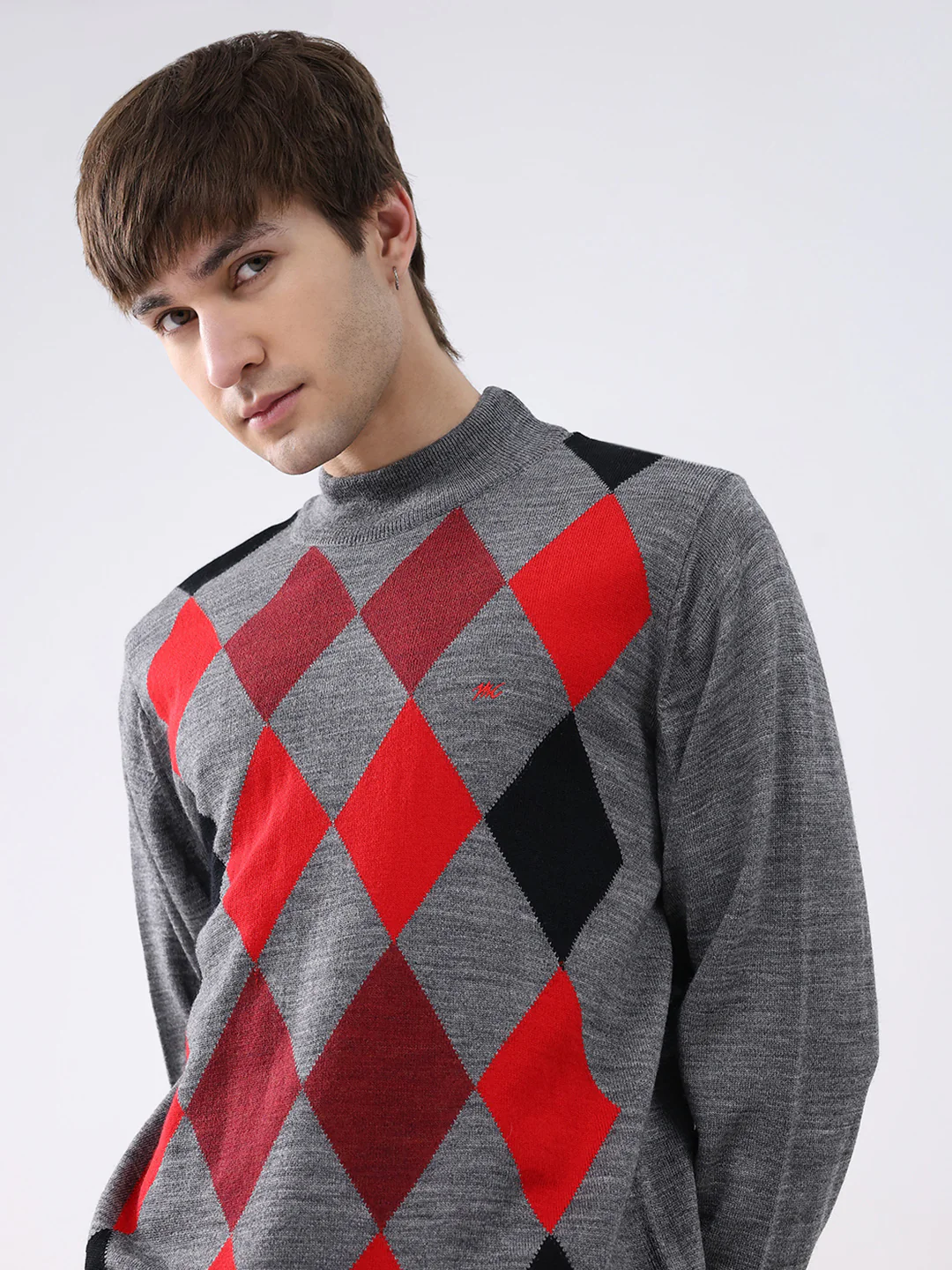 Men Grey Printed Mock Neck Full Sleeve Pullover - Image 6