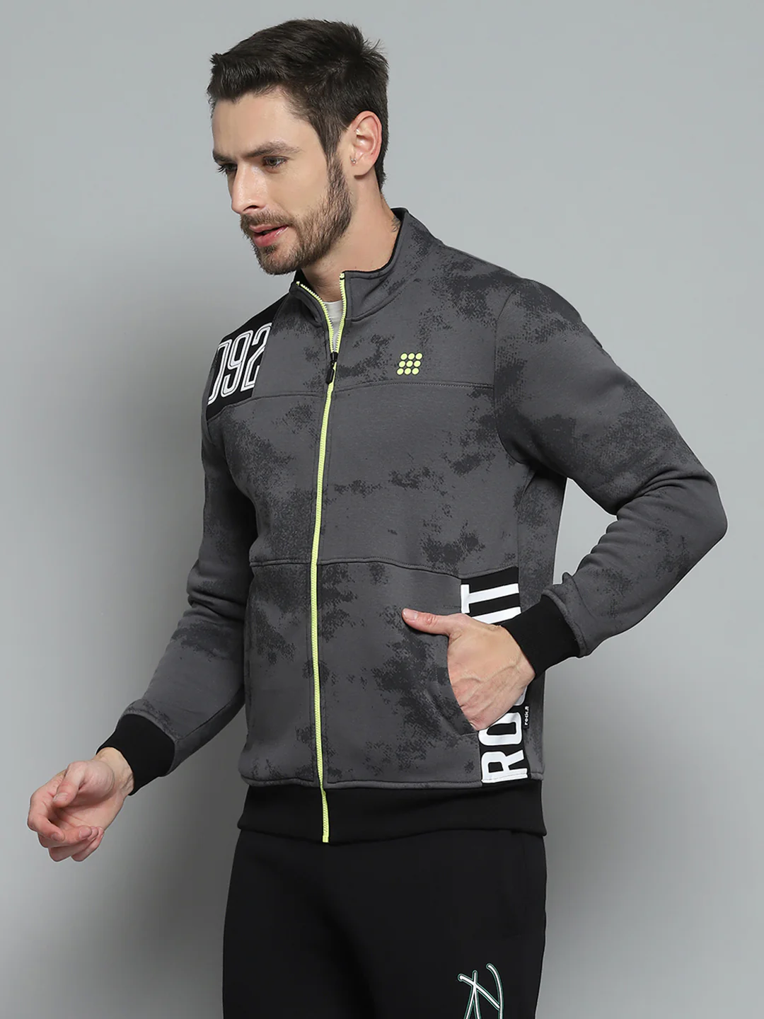 Rock.it Men Grey Printed Mock Neck Full Sleeve Sweatshirt - Image 3