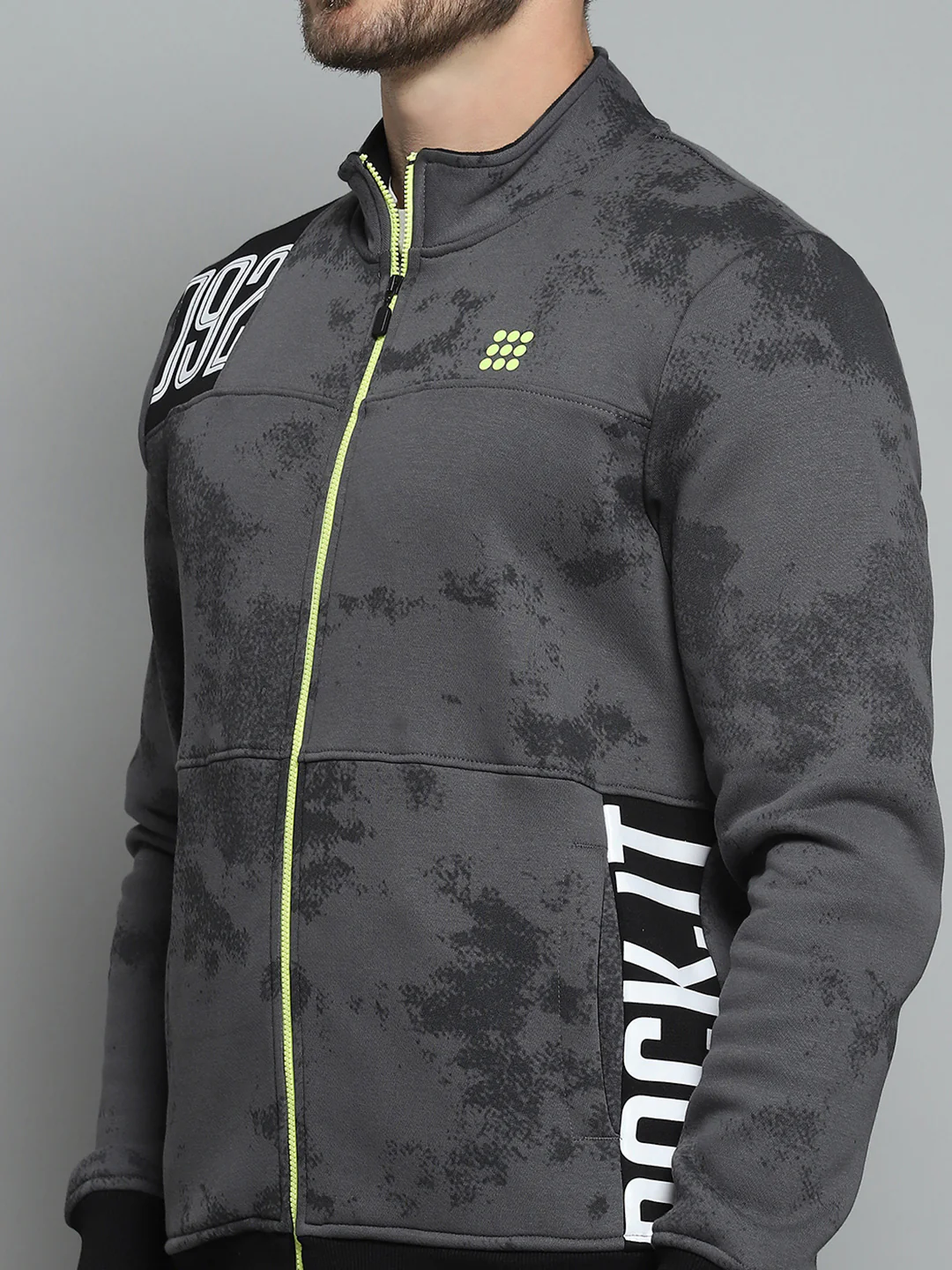 Rock.it Men Grey Printed Mock Neck Full Sleeve Sweatshirt - Image 6