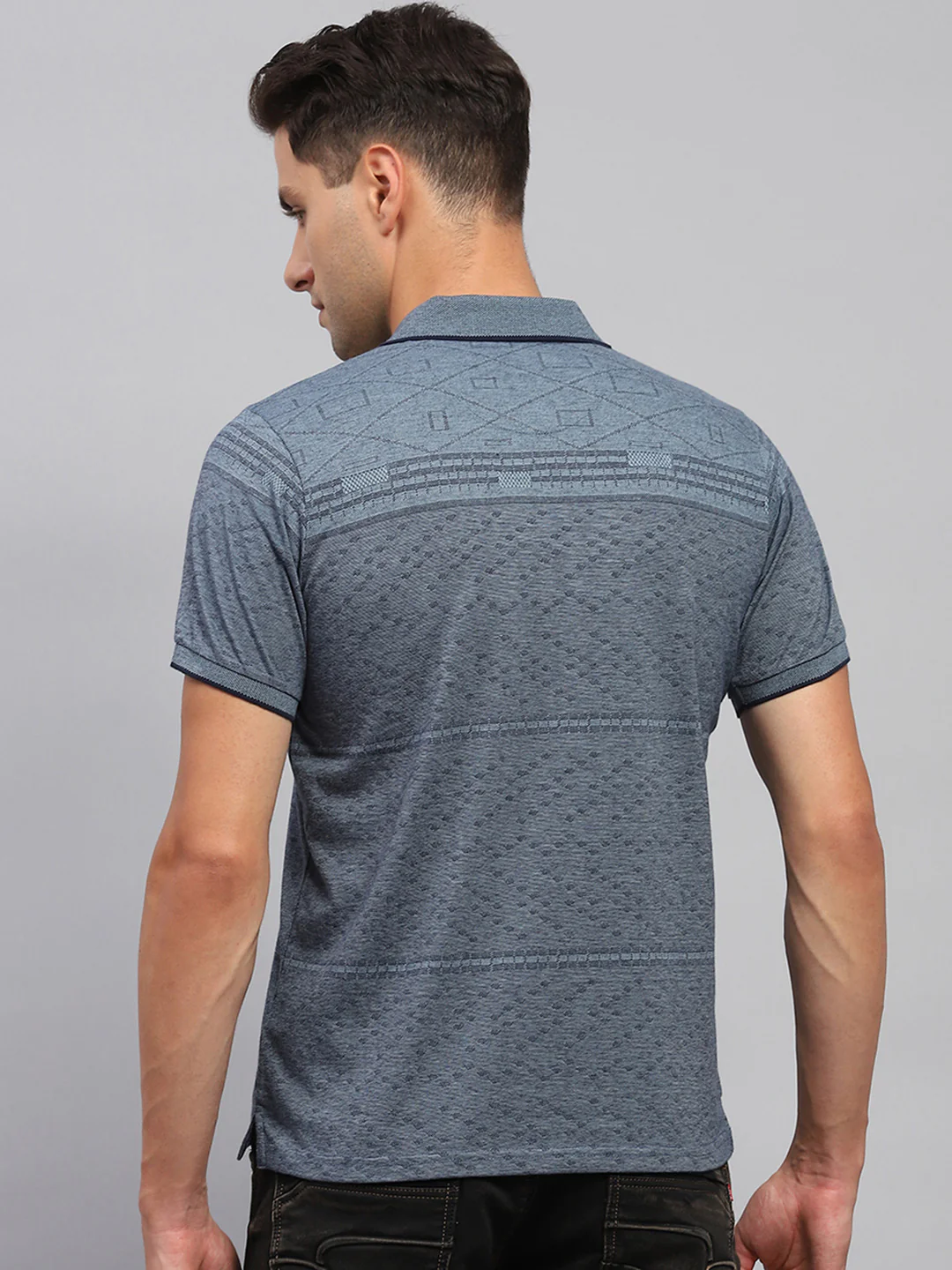 Men Grey Printed Polo Collar Half Sleeve T-Shirt - Image 5