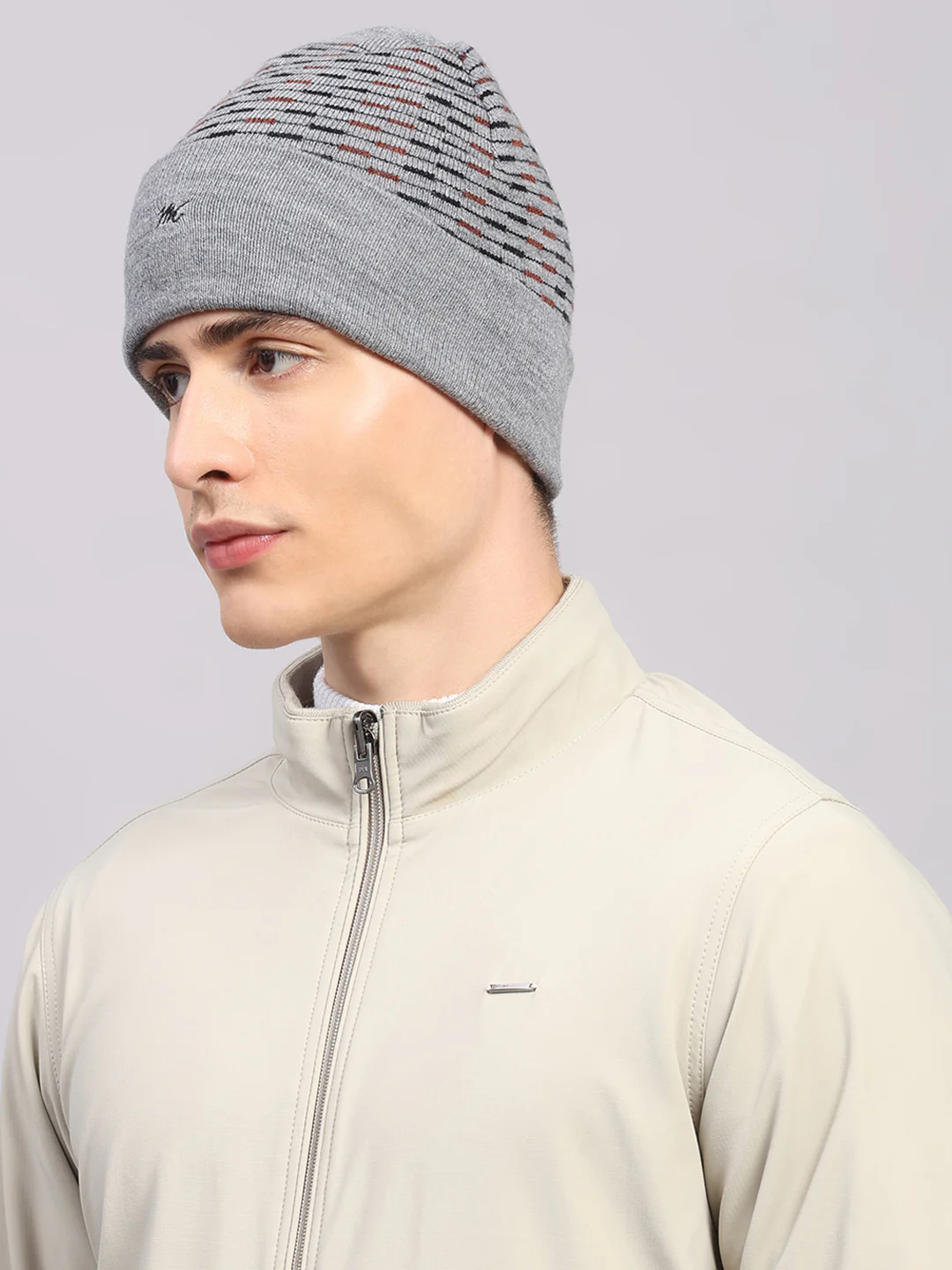 Men Grey Printed Pure Wool Cap - Image 3