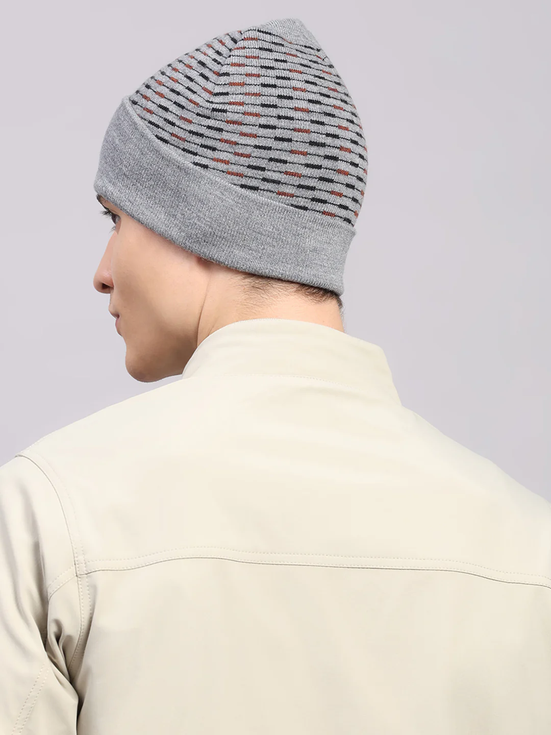Men Grey Printed Pure Wool Cap - Image 5