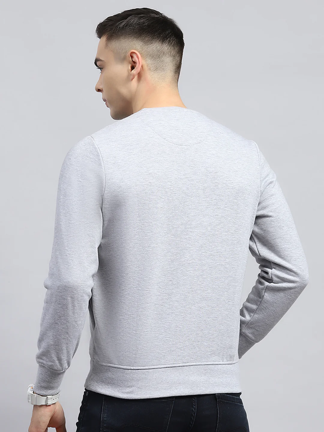 Men Grey Printed Round Neck Full Sleeve Sweatshirt - Image 5