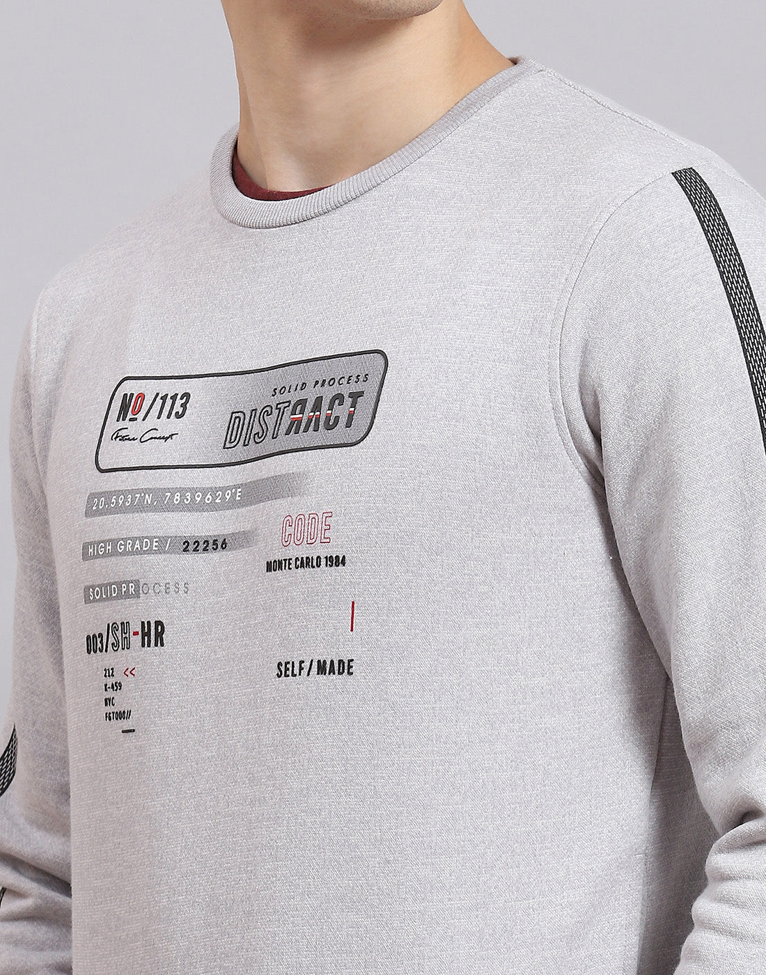 Men Grey Printed Round Neck Full Sleeve Sweatshirt - Image 7