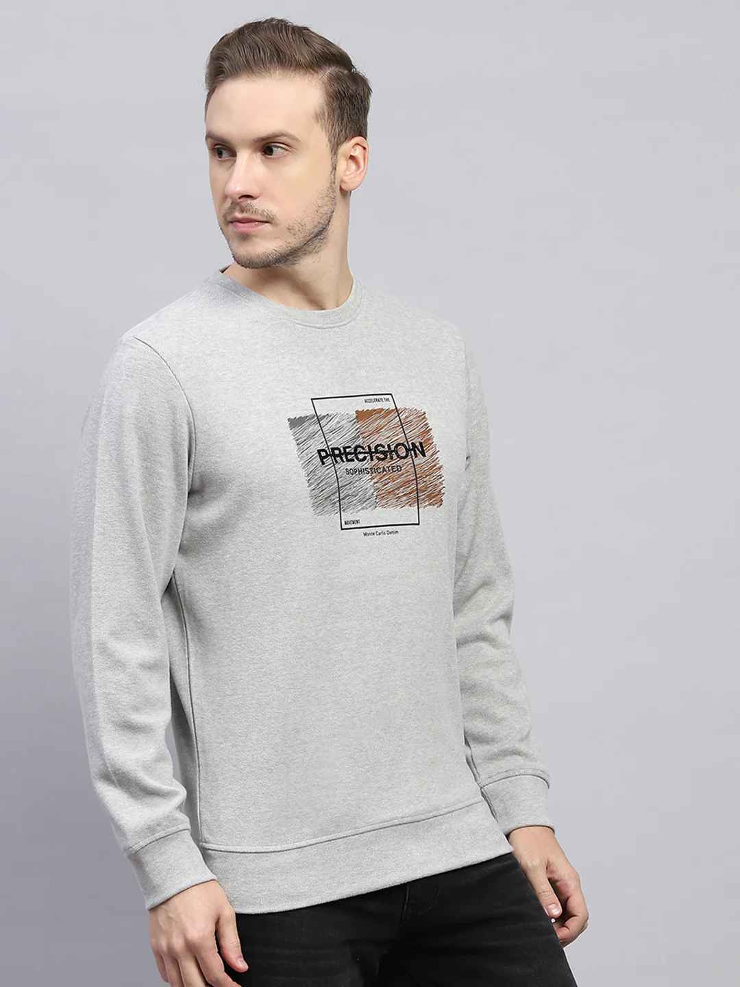 Men Grey Printed Round Neck Full Sleeve Sweatshirt - Image 4