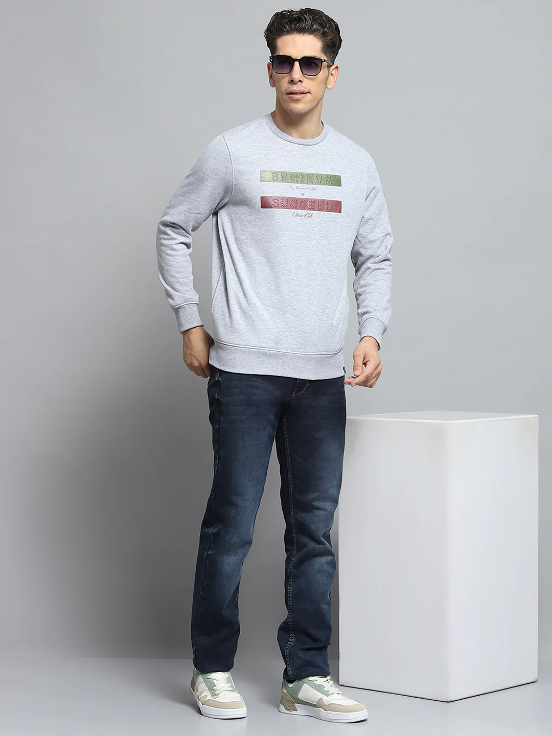Men Grey Printed Round Neck Full Sleeve Sweatshirt - Image 2
