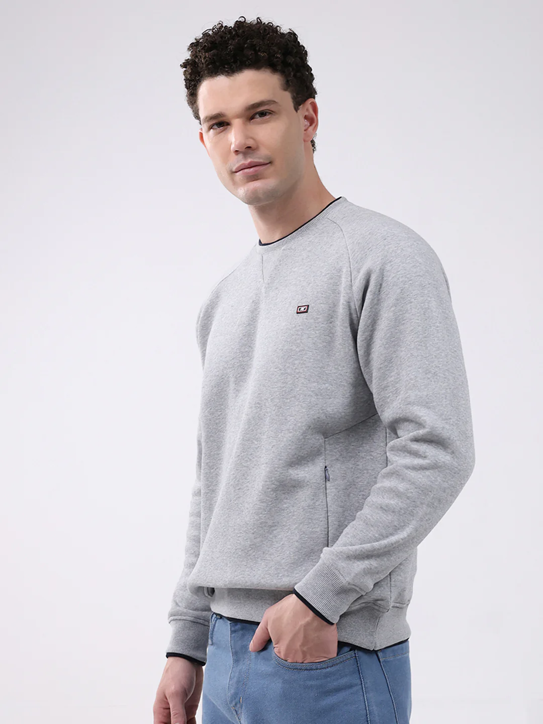Men Grey Printed Round Neck Full Sleeve Sweatshirt - Image 3