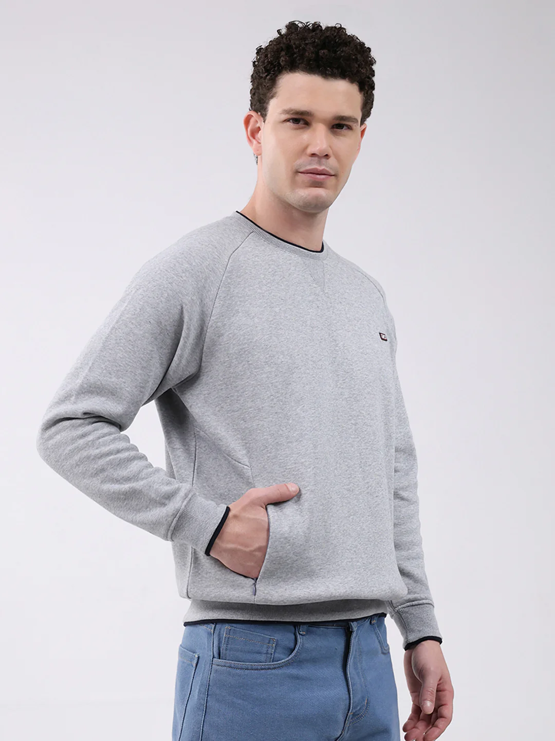 Men Grey Printed Round Neck Full Sleeve Sweatshirt - Image 4