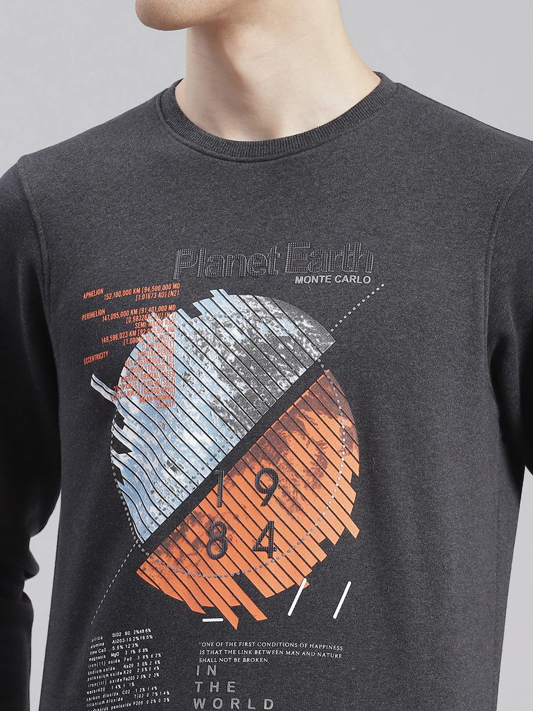 Men Grey Printed Round Neck Full Sleeve Sweatshirts - Image 7