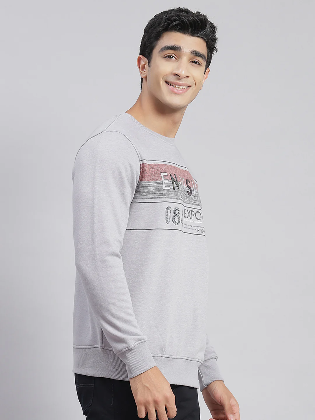 Men Grey Printed Round Neck Full Sleeve Sweatshirts - Image 4