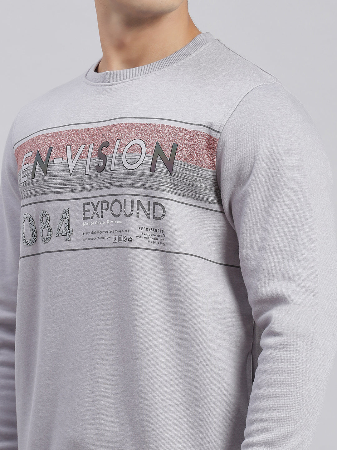 Men Grey Printed Round Neck Full Sleeve Sweatshirts - Image 6