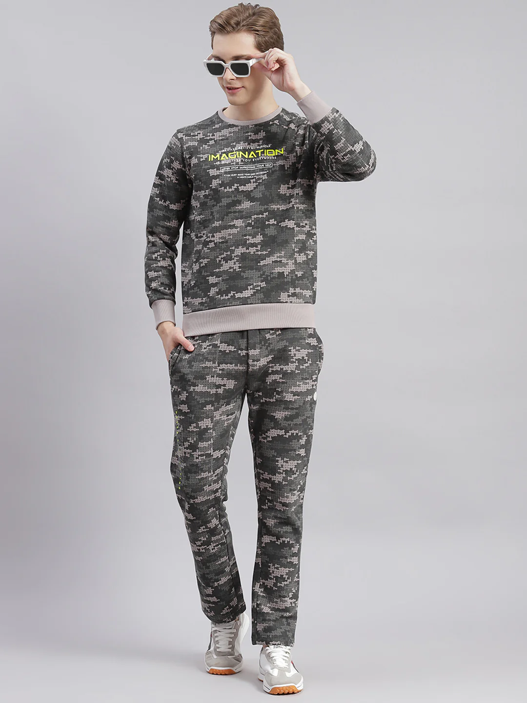Men Grey Printed Round Neck Full Sleeve Tracksuits - Image 4