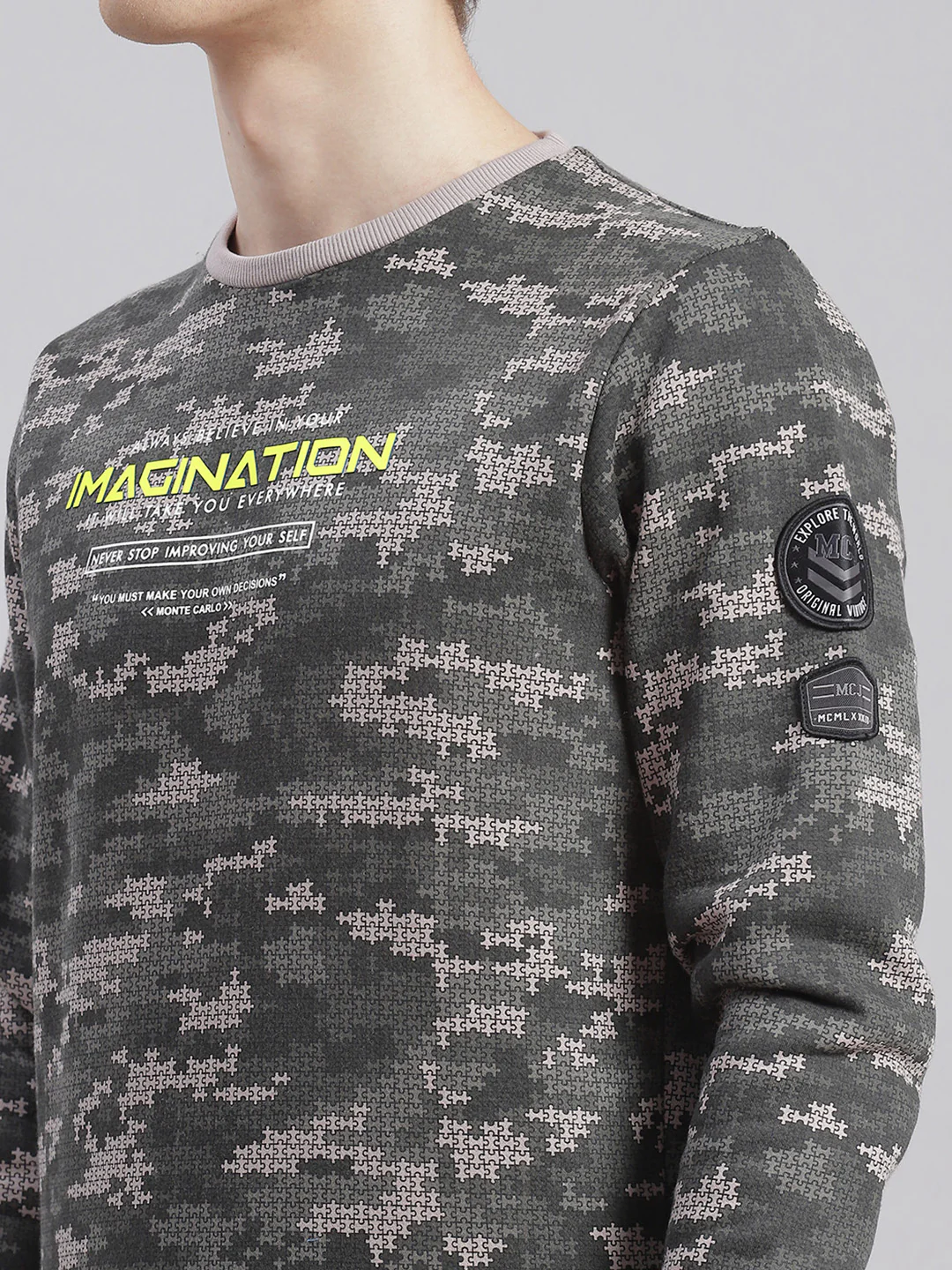 Men Grey Printed Round Neck Full Sleeve Tracksuits - Image 7
