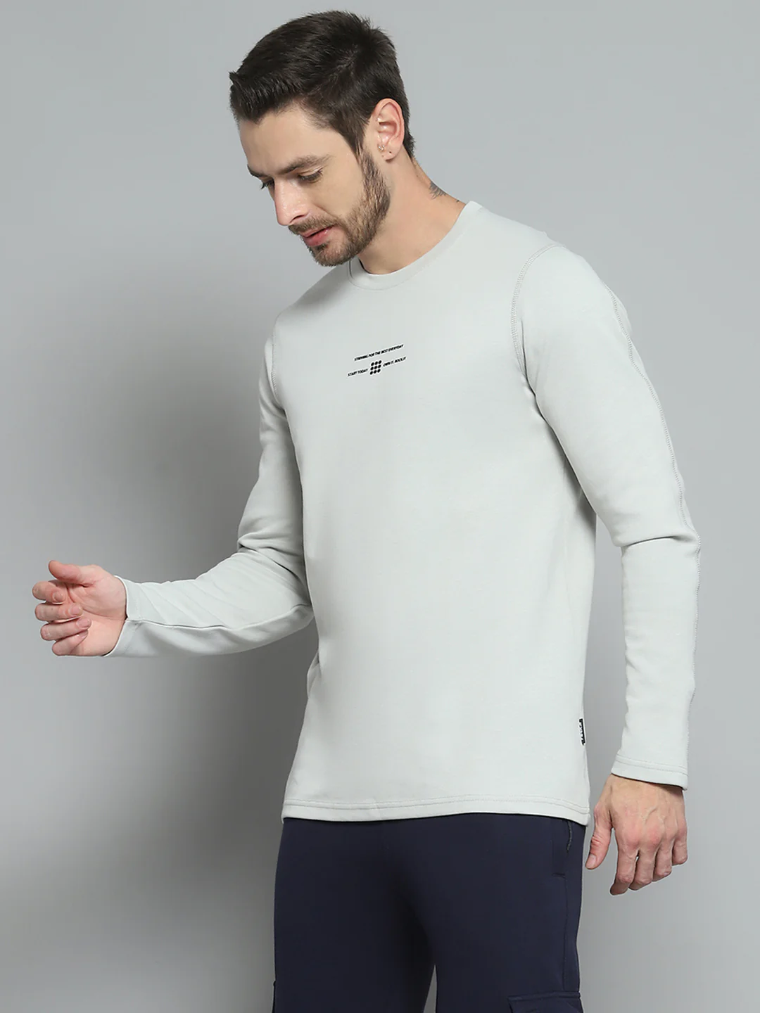 Rock.it Men Grey Printed Round Neck Full Sleeve Winter T-Shirt - Image 3