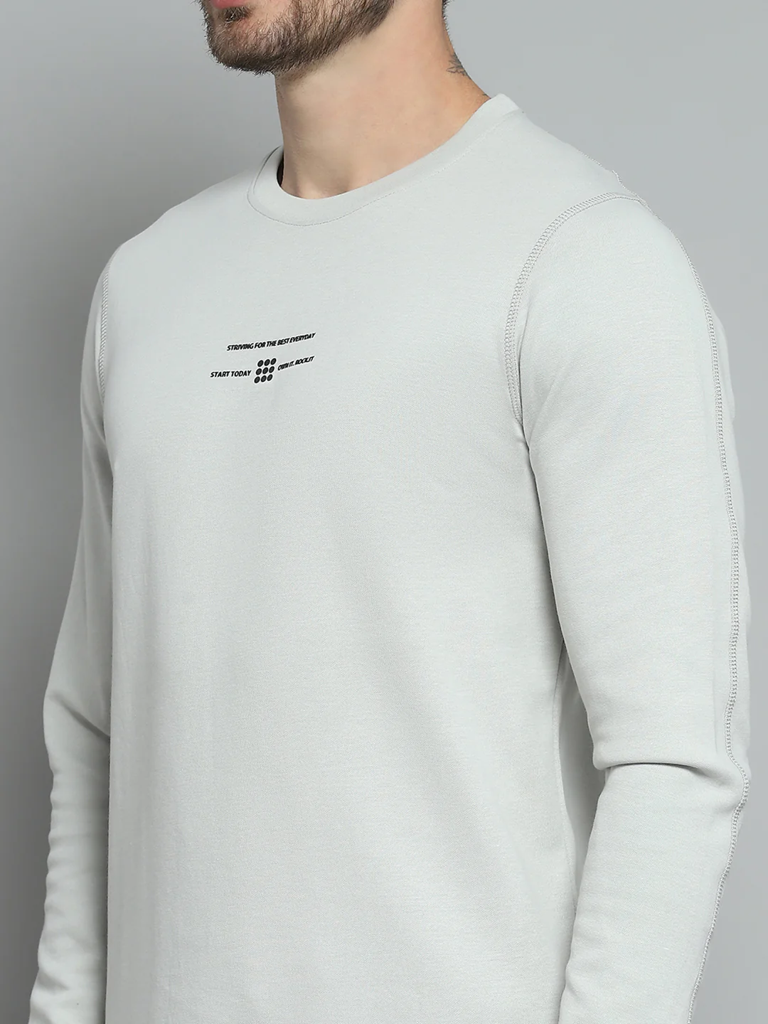 Rock.it Men Grey Printed Round Neck Full Sleeve Winter T-Shirt - Image 7