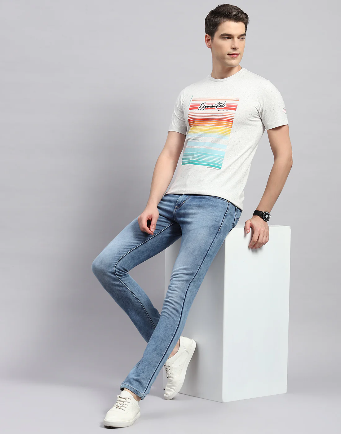 Men Grey Printed Round Neck Half Sleeve T-Shirt - Image 2