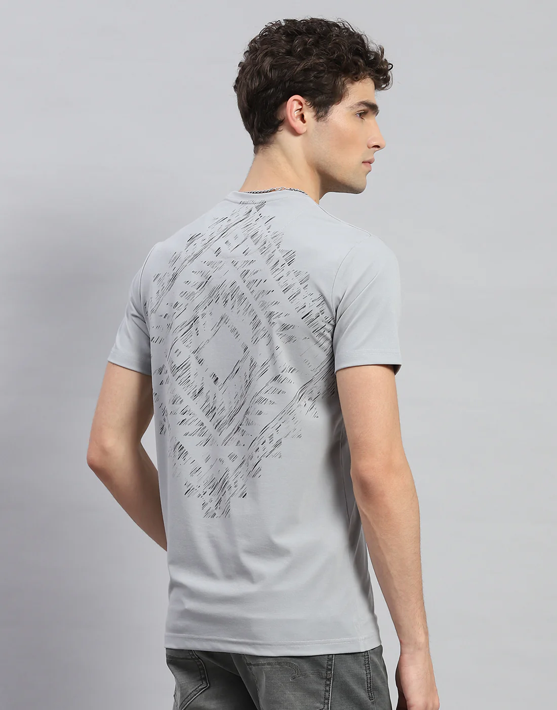 Men Grey Printed Round Neck Half Sleeve T-Shirt - Image 5