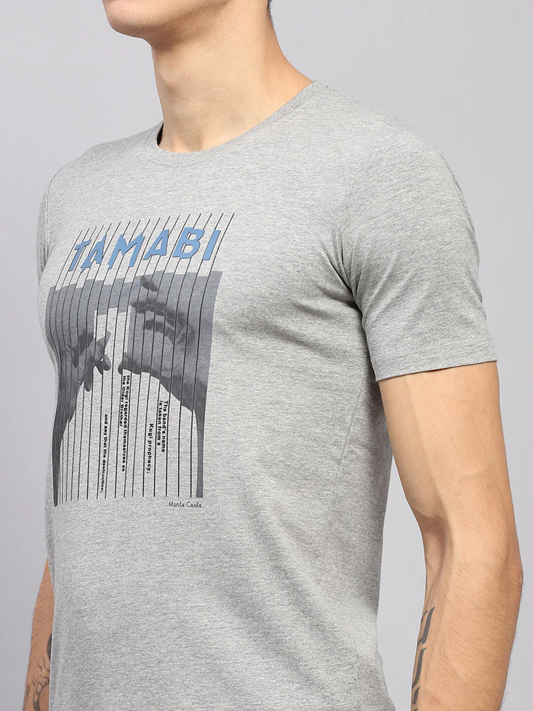 Men Grey Printed Round Neck Half Sleeve T-Shirt - Image 6