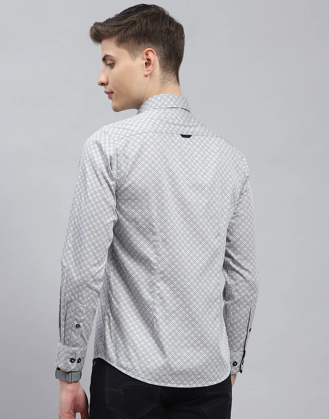 Men Grey Printed Spread Collar Full Sleeve Shirt - Image 5