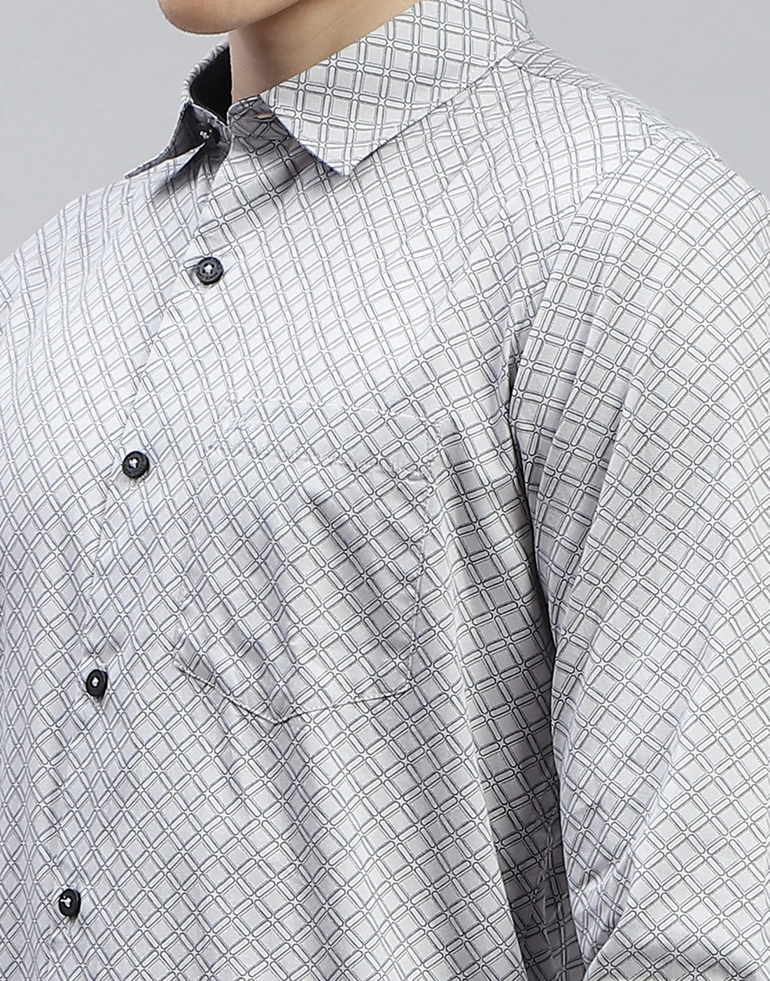 Men Grey Printed Spread Collar Full Sleeve Shirt - Image 7