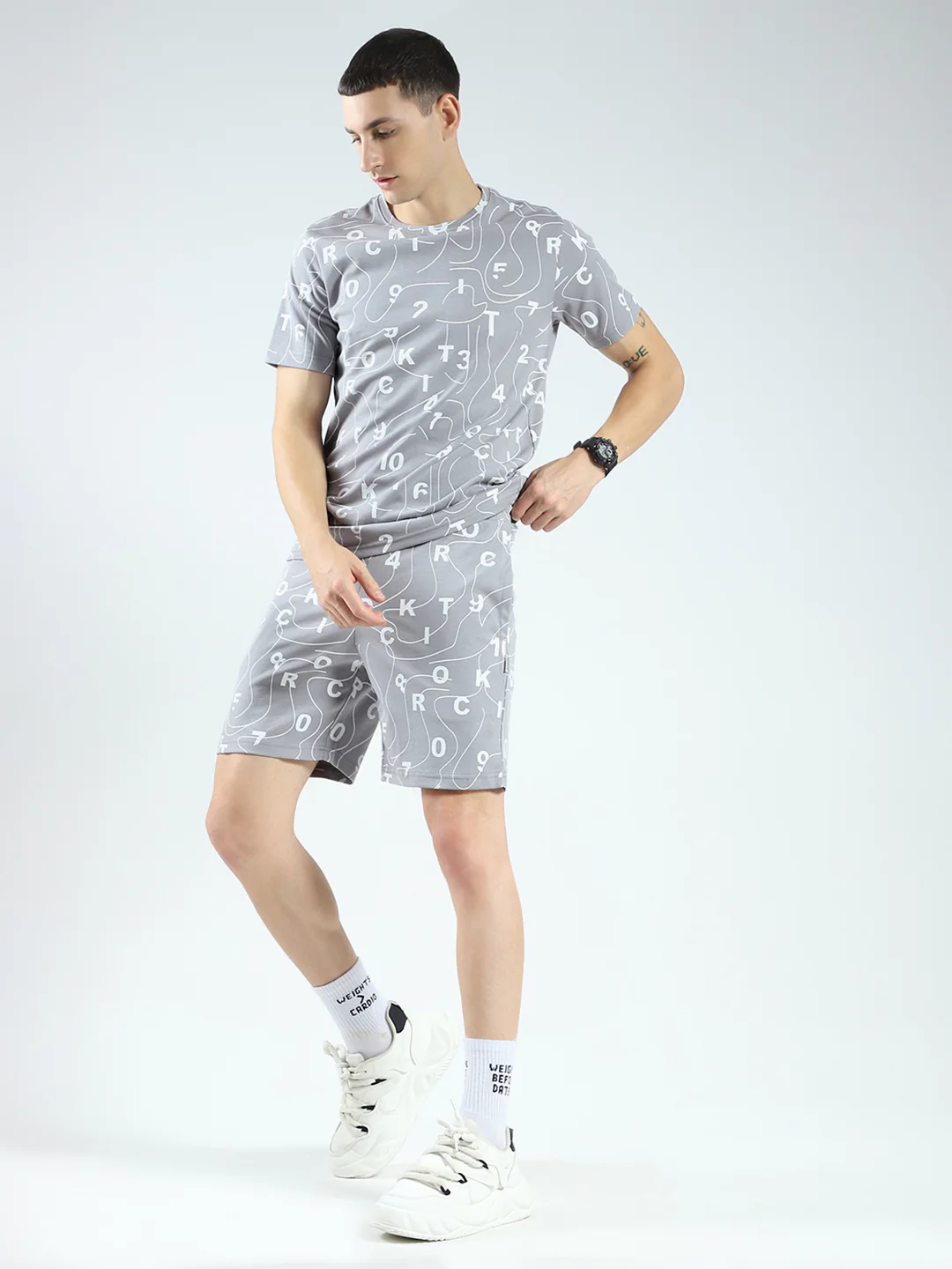 Rock.it Men Grey Printed Round Neck Half Sleeve Shorts Set - Image 3