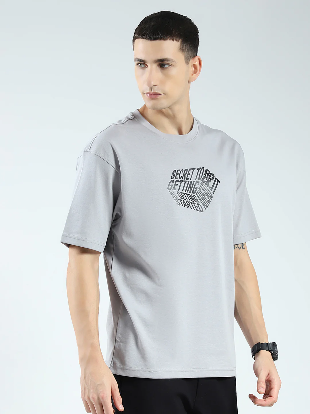 Rock.it Men Grey Printed Round Neck Half Sleeve T-Shirt - Image 4