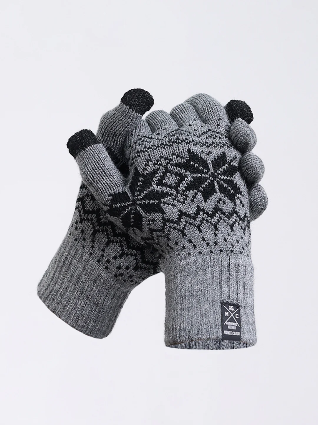 Men Grey Self Design Blend Wool Gloves - Image 3