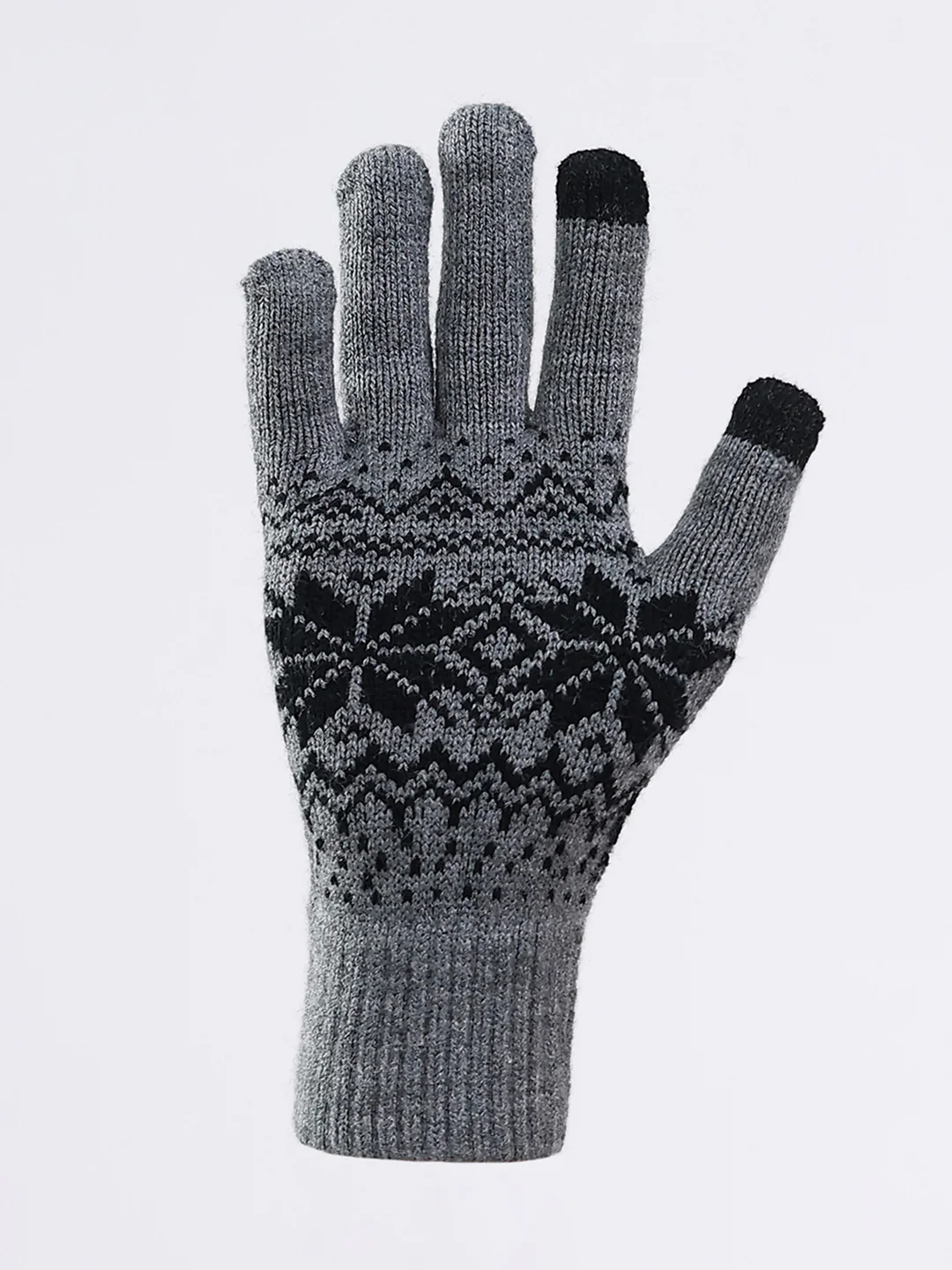 Men Grey Self Design Blend Wool Gloves - Image 4