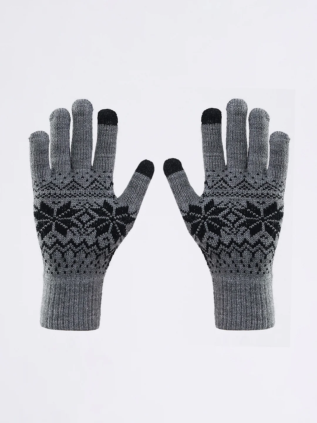 Men Grey Self Design Blend Wool Gloves - Image 5