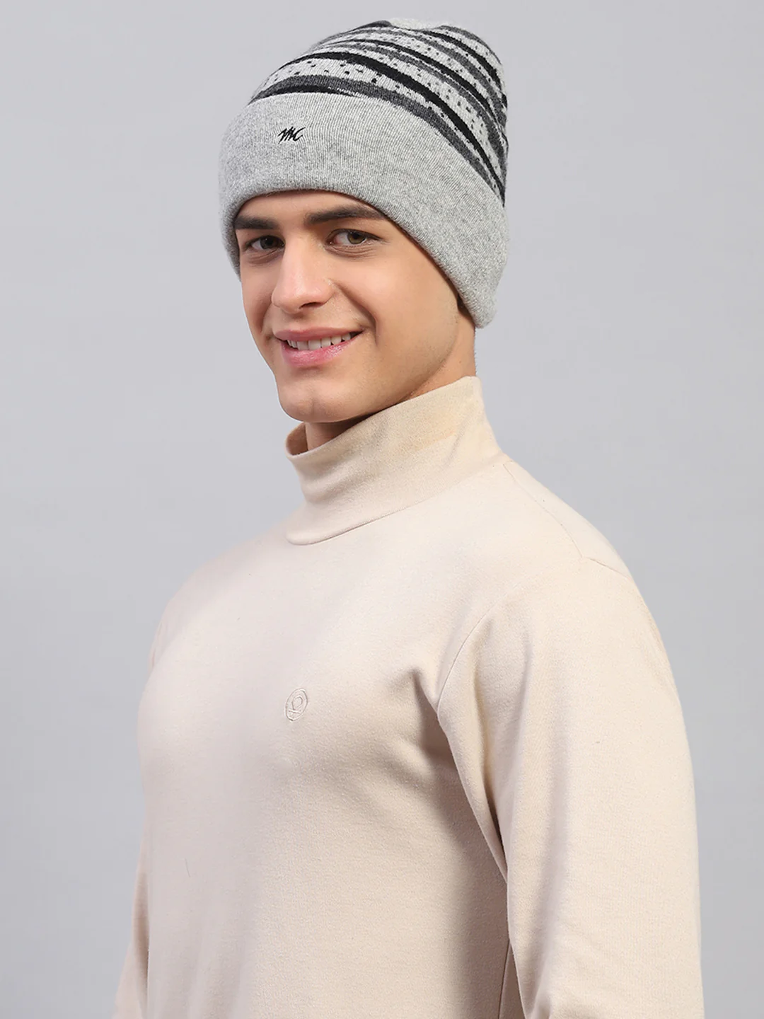 Men Grey Self Design Cap - Image 3