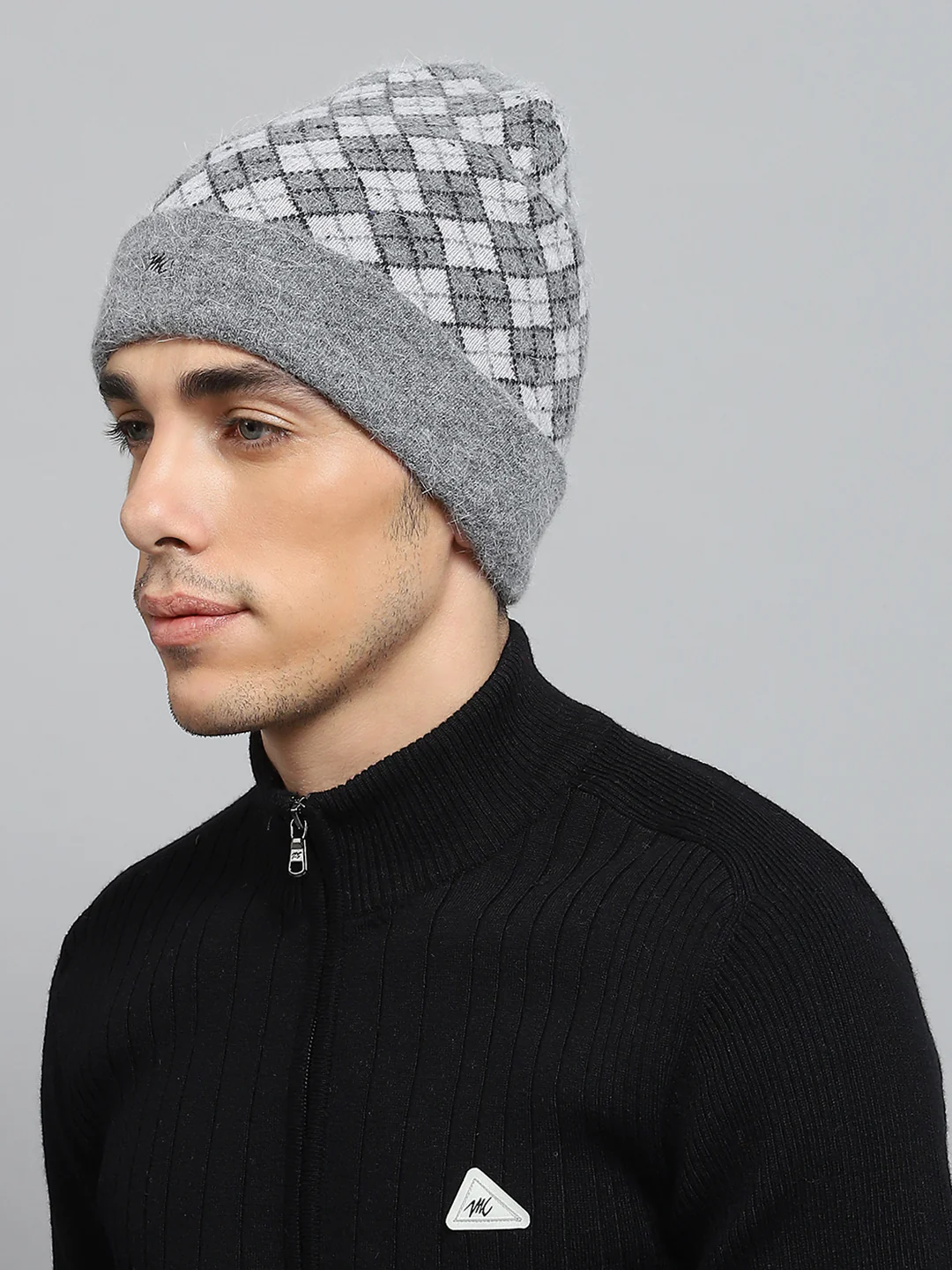 Men Grey Self Design Cap - Image 3