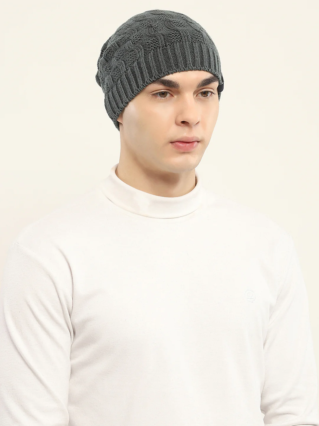 Men Grey Self Design Cap - Image 4