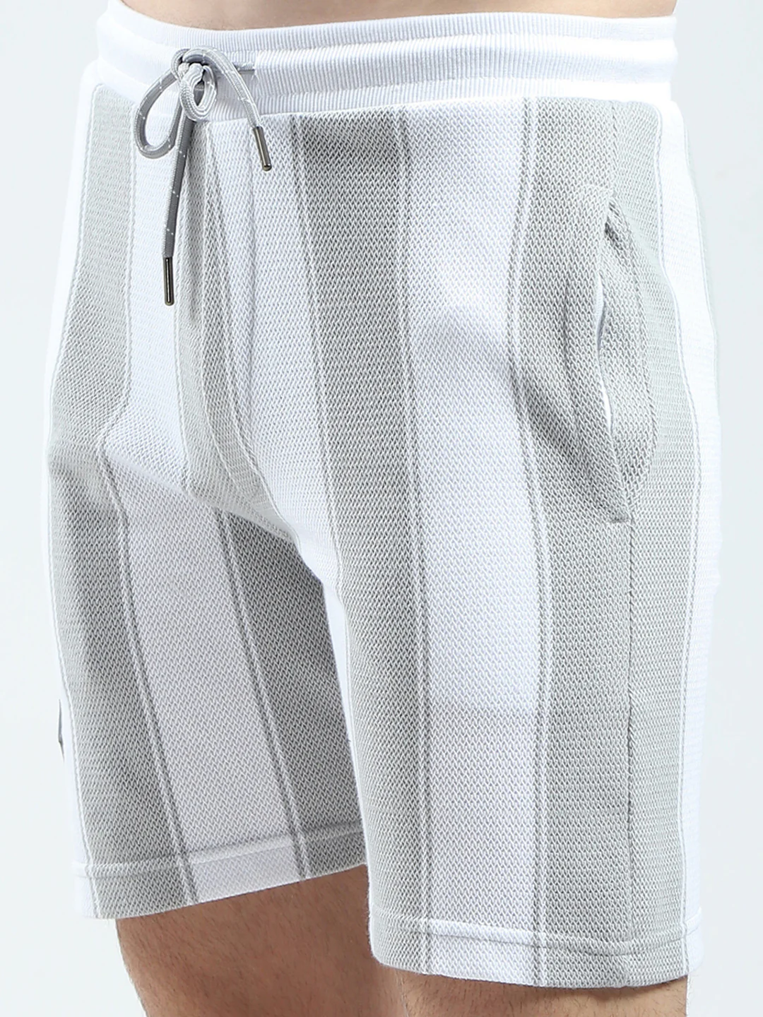 Men Grey Self Design Collar Half Sleeve Bermuda Set - Image 9