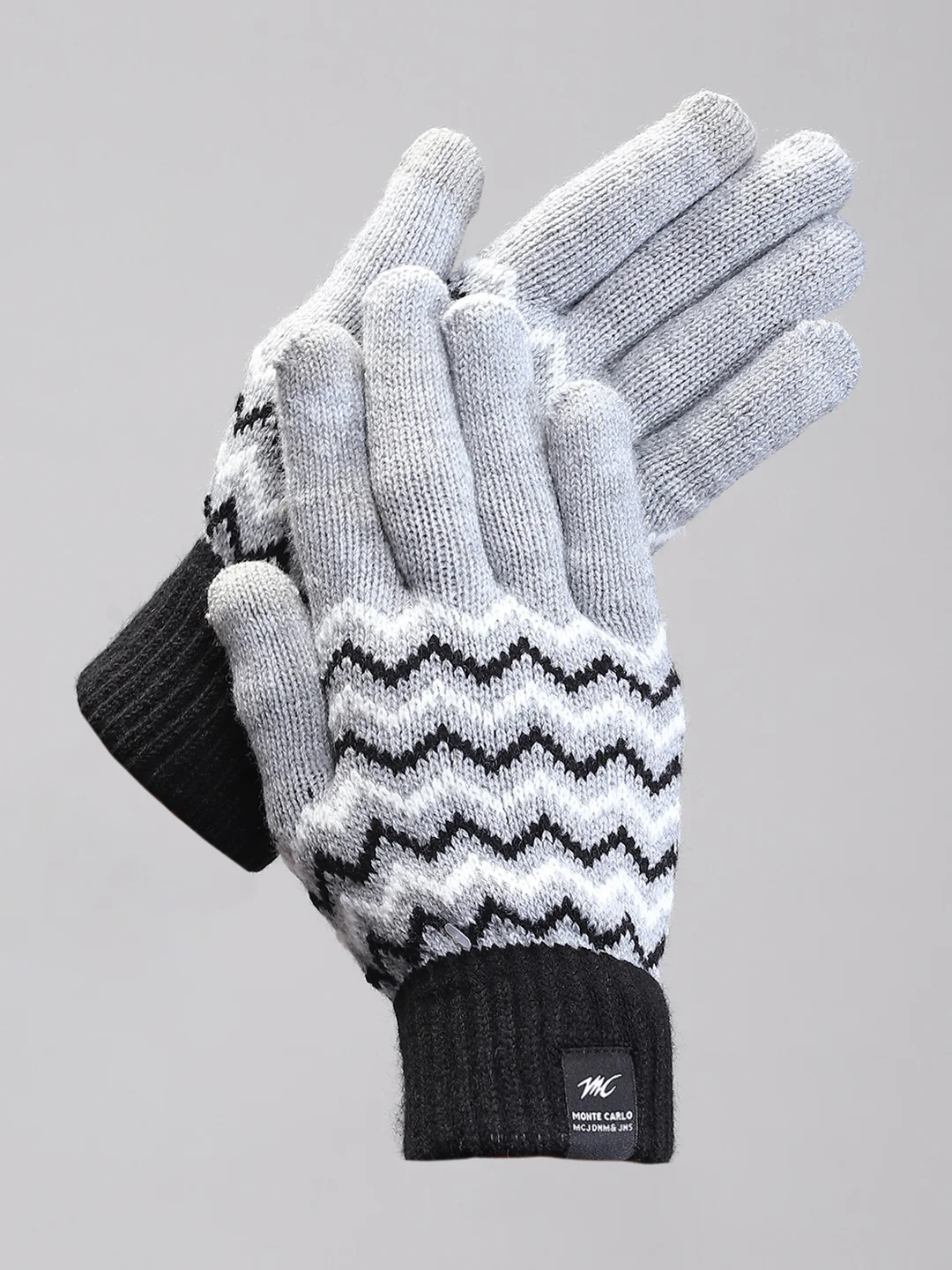 Men Grey Self Design Gloves - Image 2