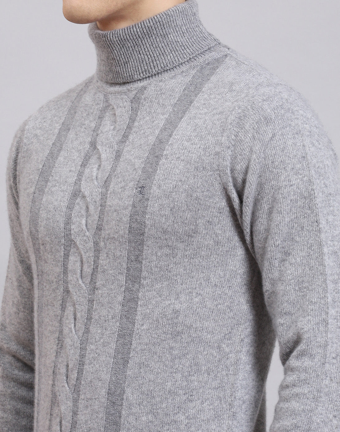 Men Grey Self Design H Neck Full Sleeve Sweater - Image 7