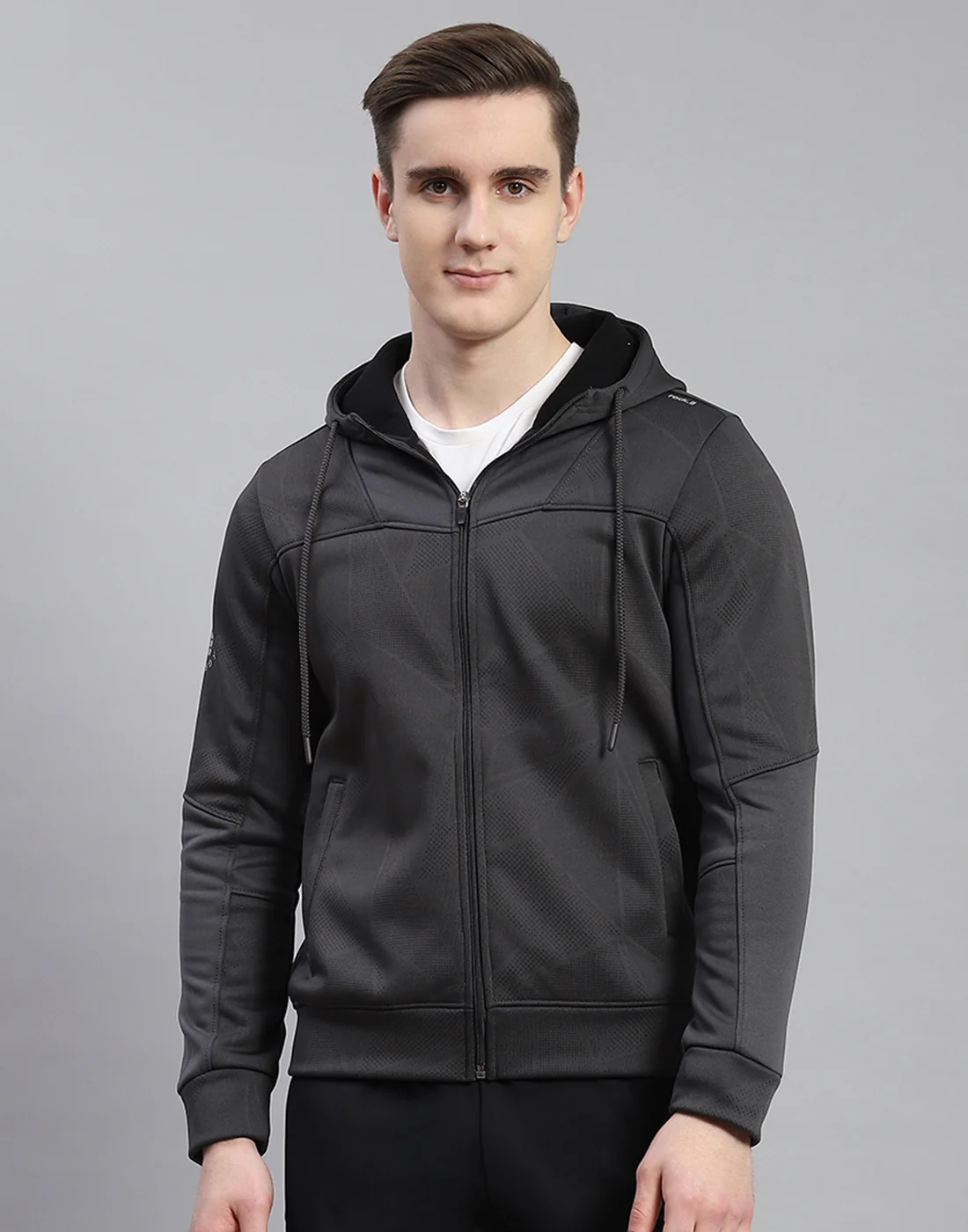 Rock.it Men Grey Self Design Hooded Full Sleeve Sweatshirt - Image 2
