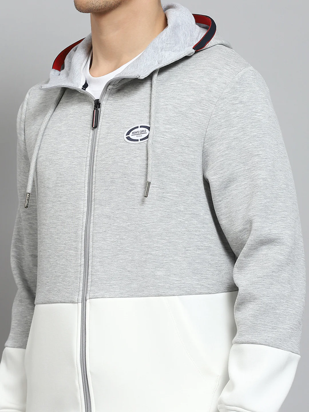 Men Grey Self Design Hooded Full Sleeve Winter Tracksuit - Image 7