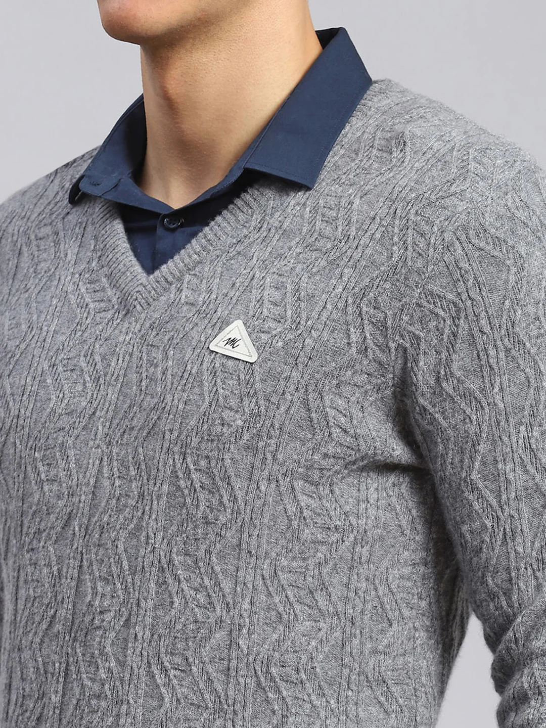 Men Grey Self Design Lamb wool Pullover - Image 6