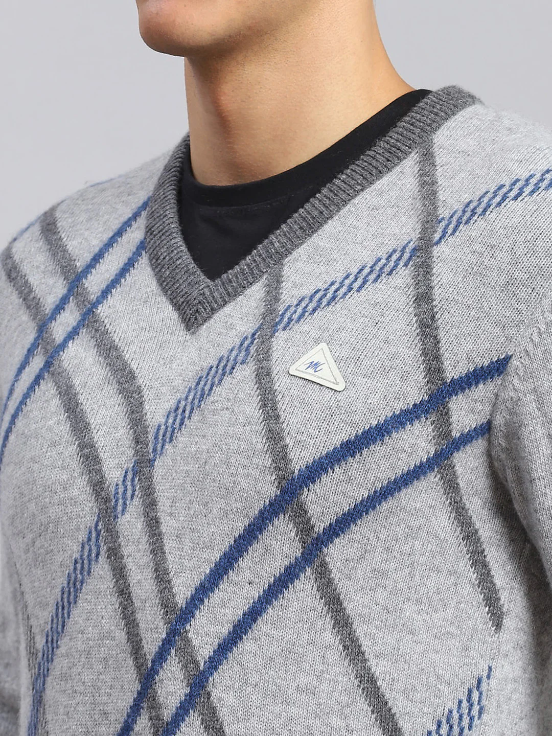 Men Grey Self Design Lamb wool Pullover - Image 6