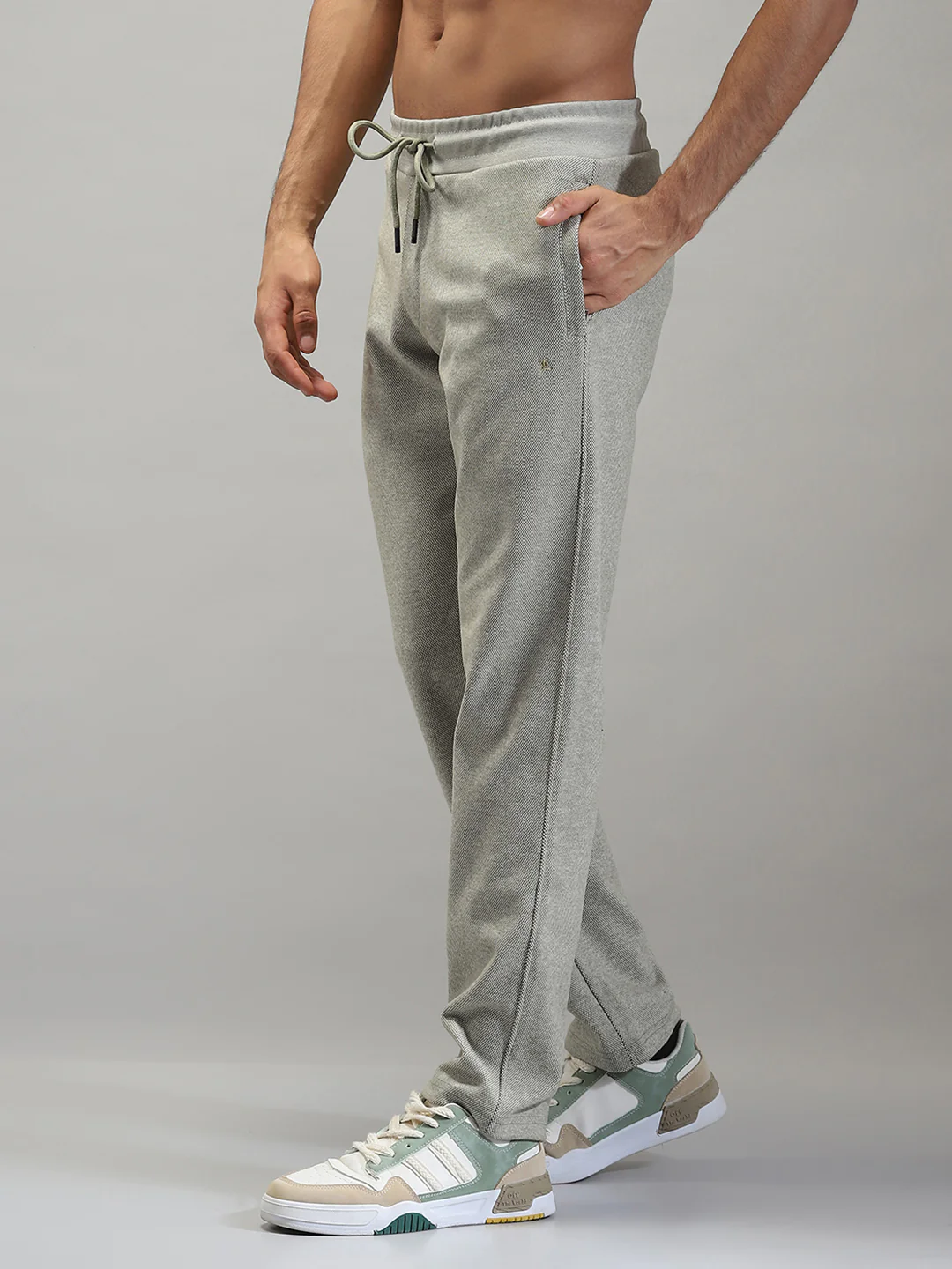 Men Grey Self Design Mock Neck Full Sleeve Winter Tracksuit - Image 8