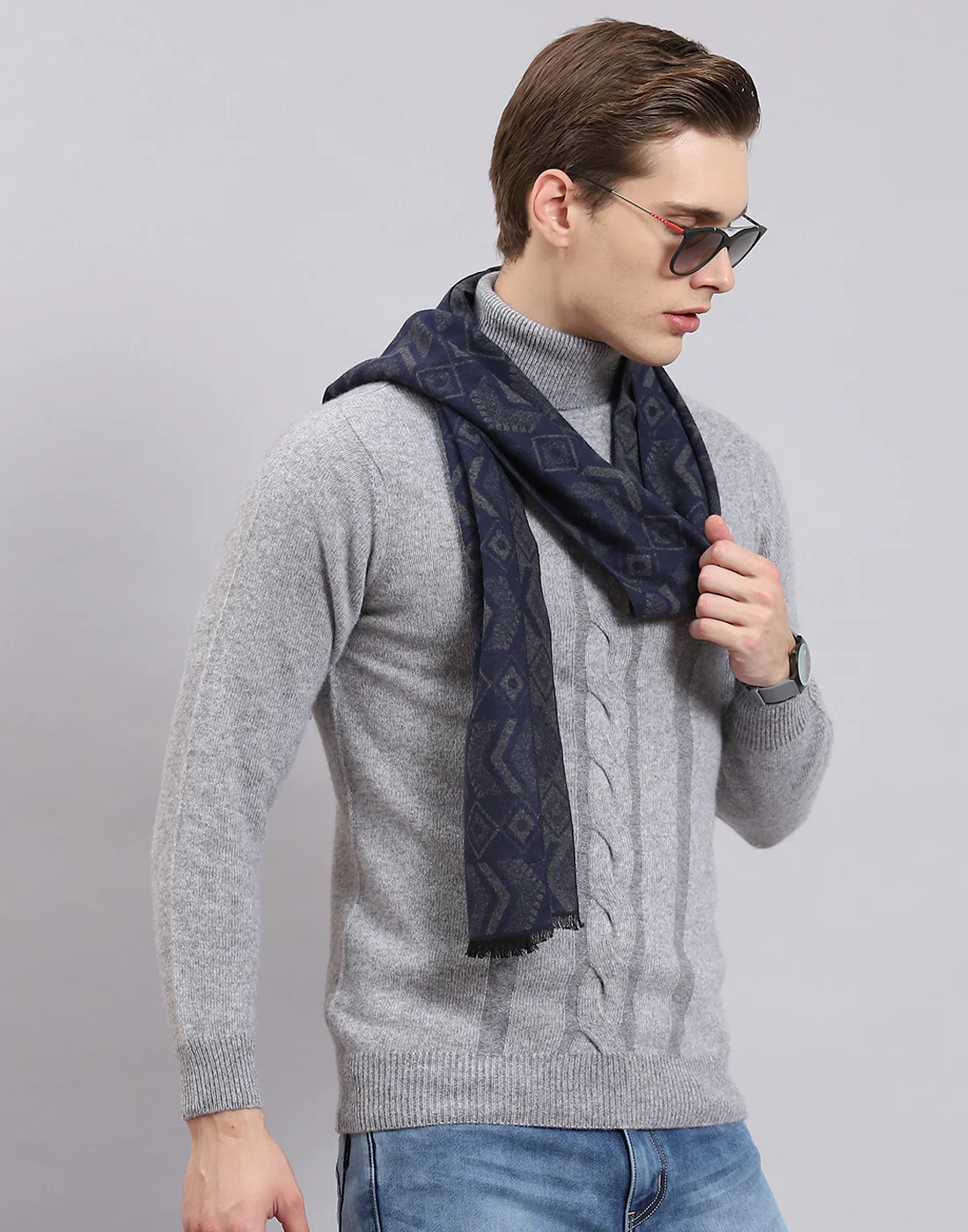 Men Grey Self Design Muffler - Image 5