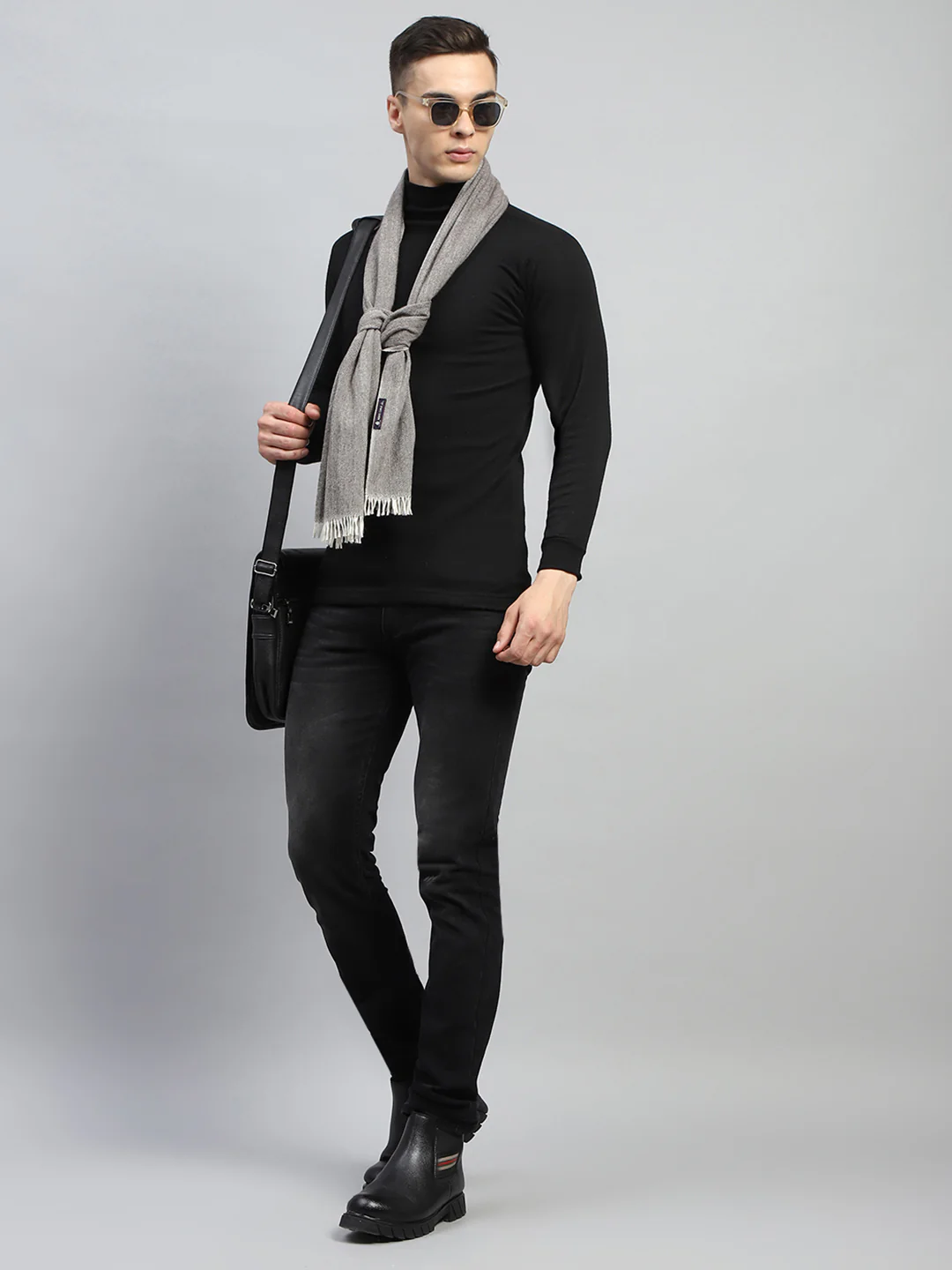 Men Grey Self Design Muffler - Image 5