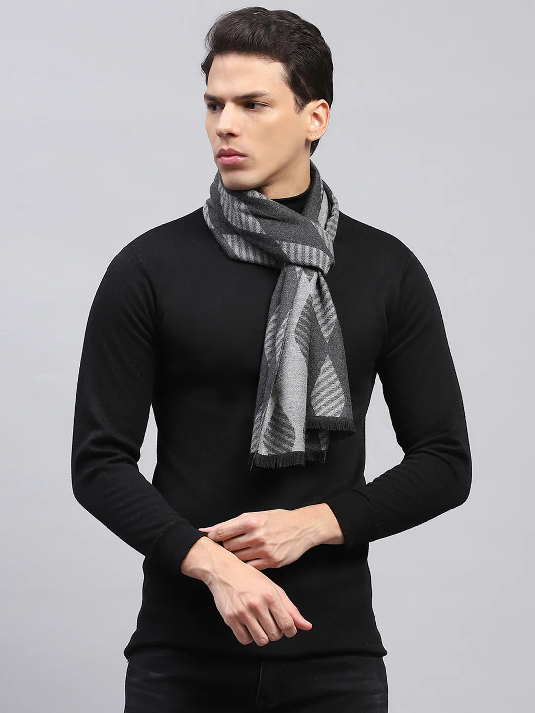 Men Grey Self Design Muffler - Image 3