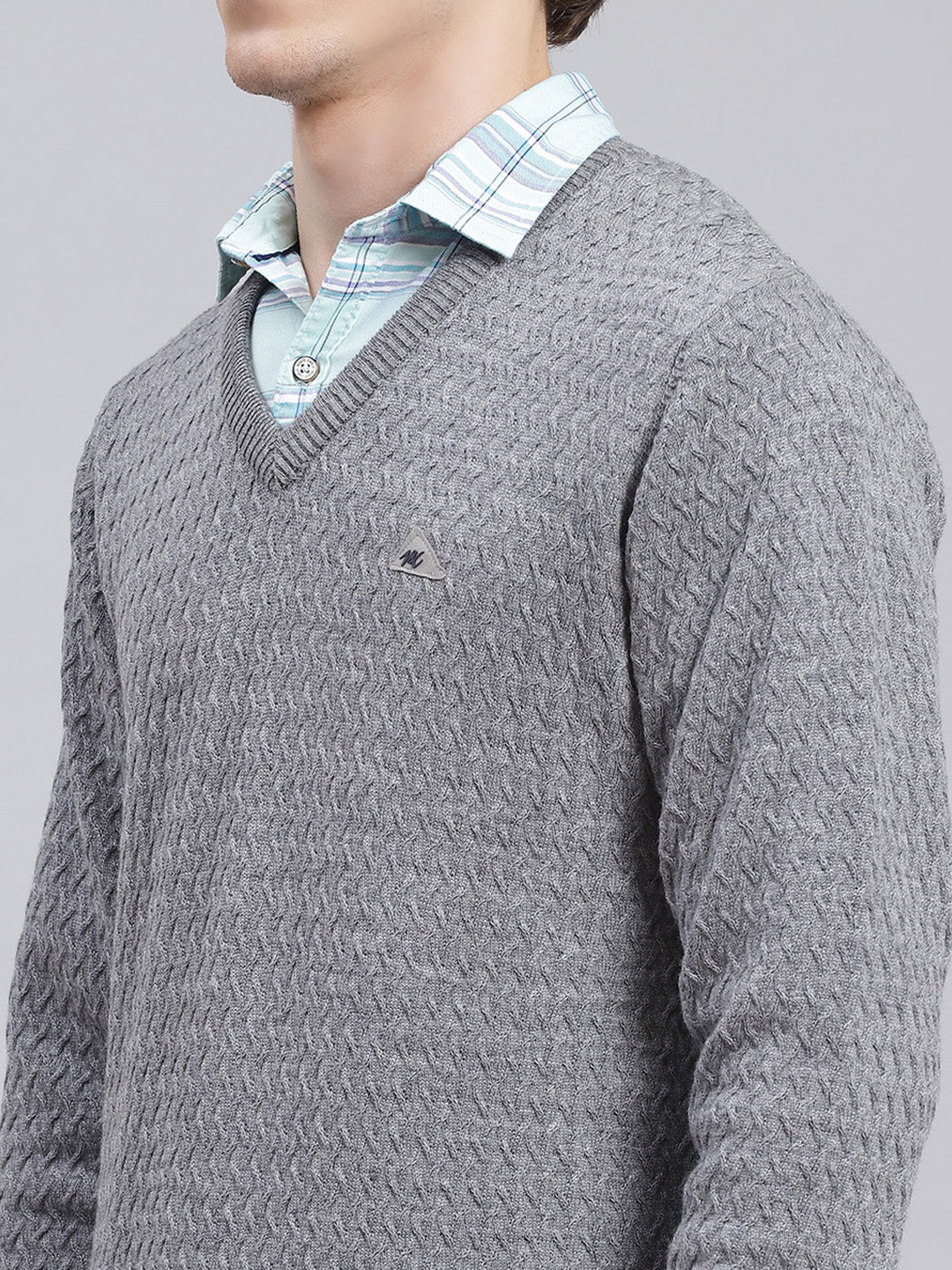 Men Grey Self Design Pure wool Pullover - Image 6