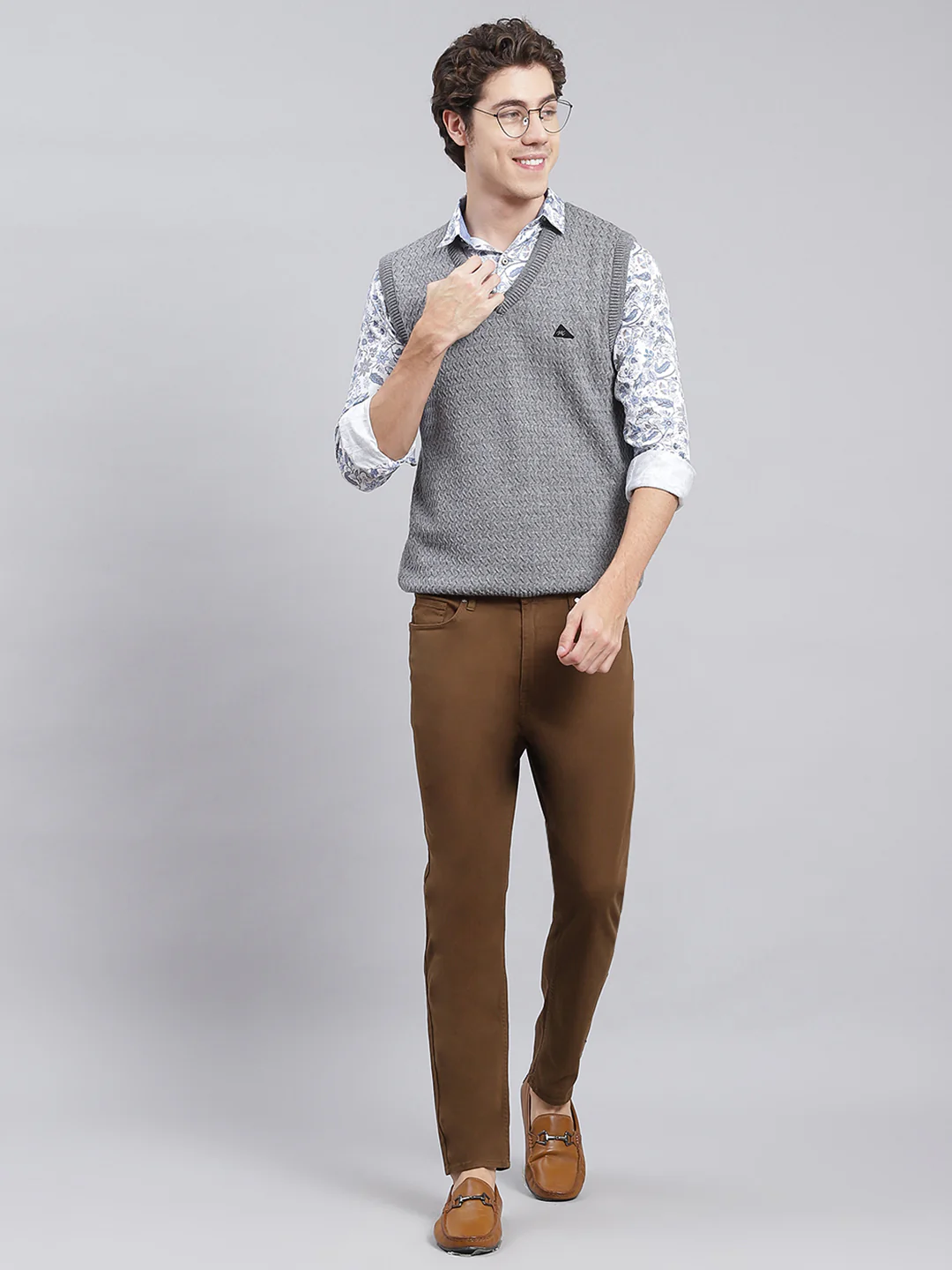 Men Grey Self Design Pure wool Sweater - Image 5