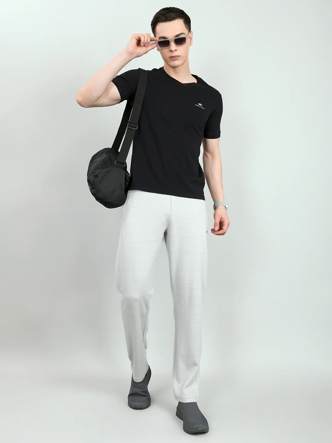 Men Grey Self Design Regular Fit Lower - Image 6