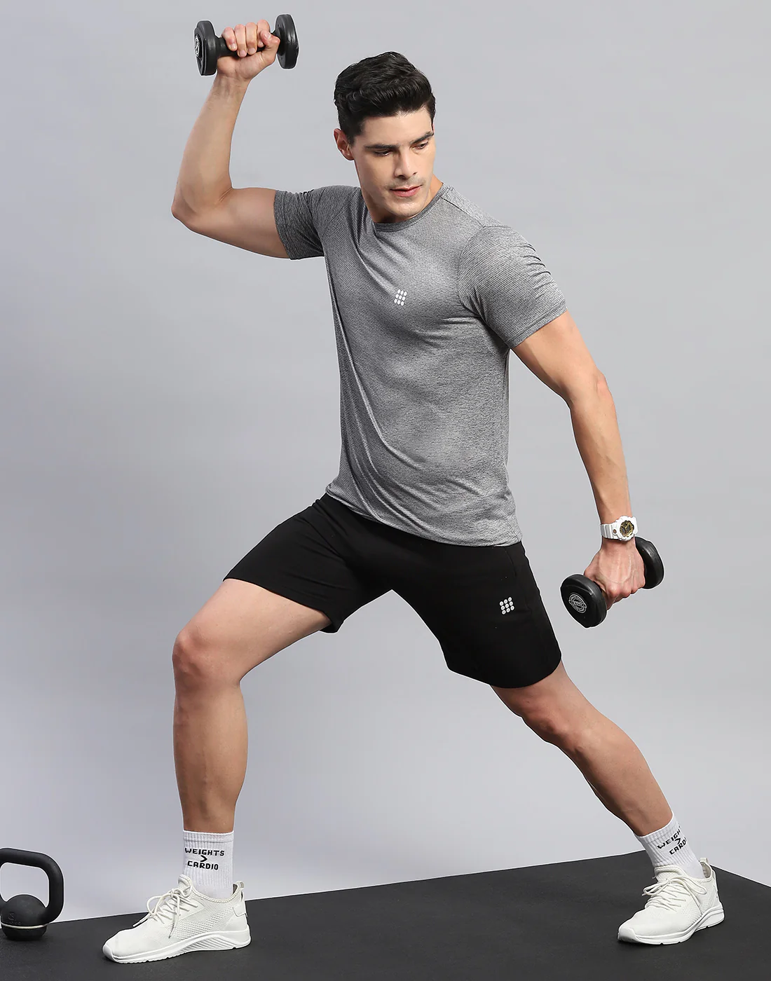 Rock.it Men Grey Self Design Round Neck Half Sleeve T-Shirt - Image 2