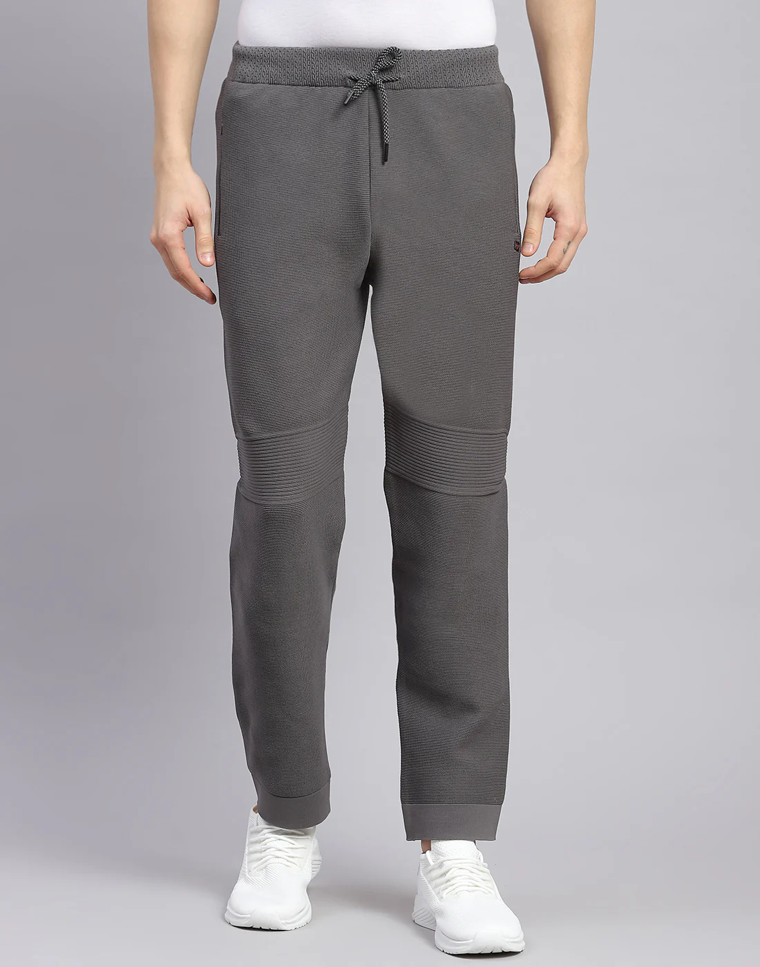 Men Grey Self Design Stand Collar Full Sleeve Tracksuit - Image 8